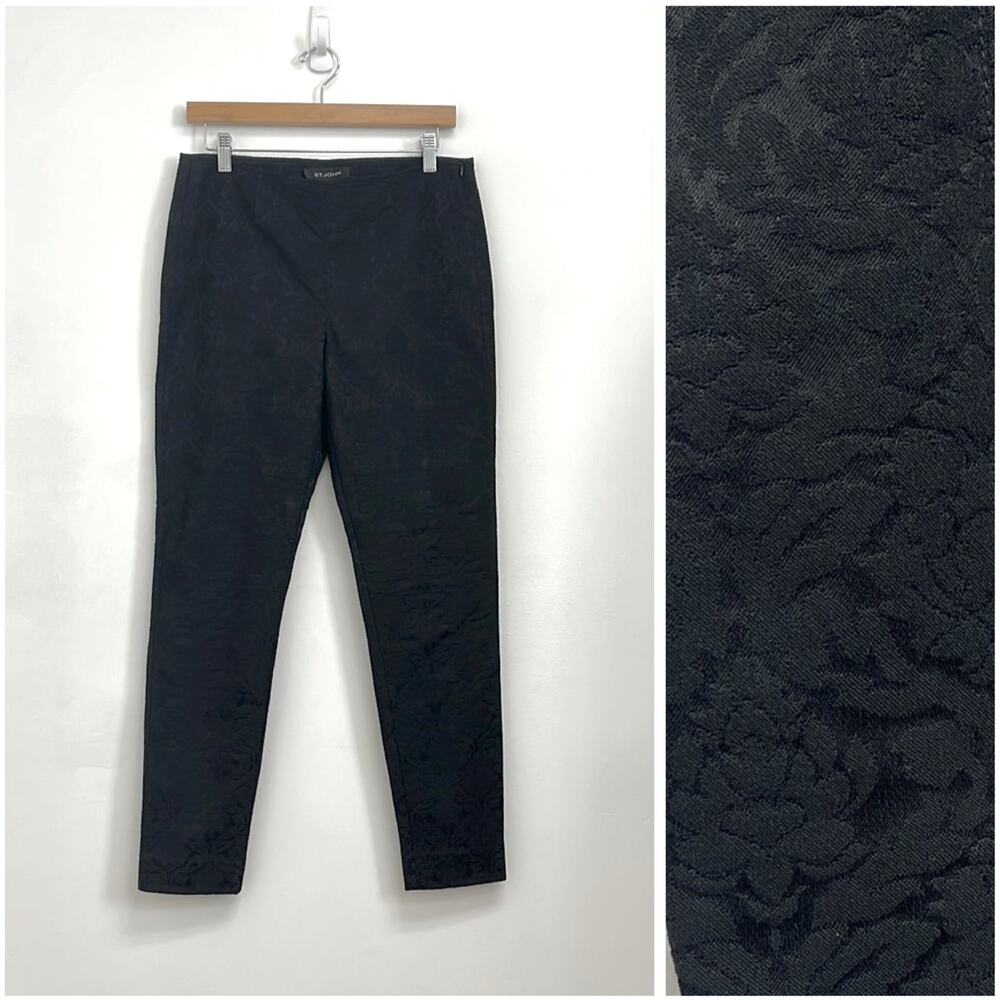 ST. JOHN Damask Floral Embossed Print Cigarette Slim Pant Vent Hem - Size 10*